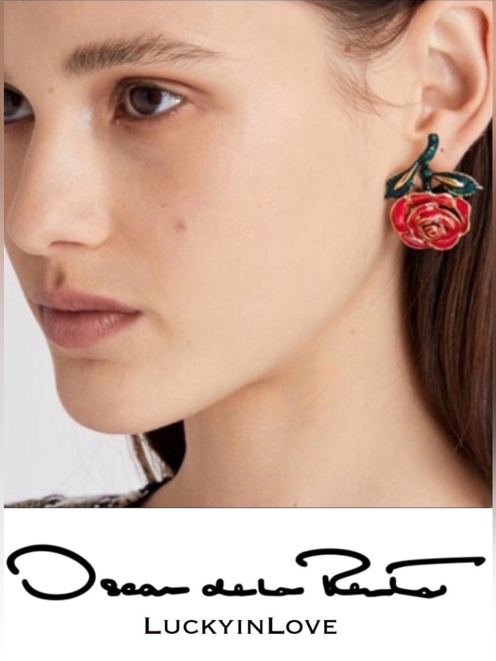 Oscar de la Renta Enamel Rose Earrings